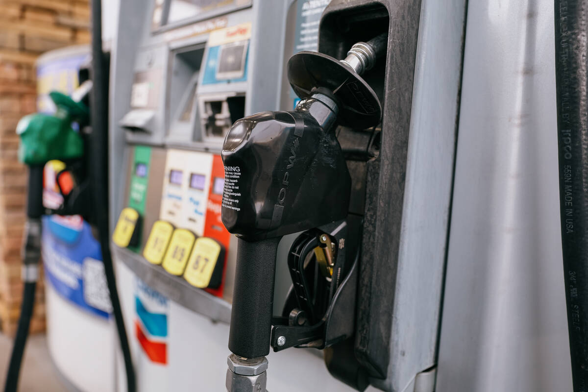 A gas pump at a Chevron station on Thursday, Sept. 18, 2025 in Henderson. (Liv Paggiarino/Las ...