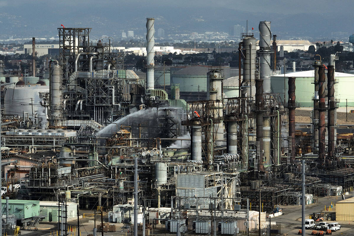 The Chevron refinery in El Segundo, Calif., is seen on Friday, Oct. 3, 2025, after a fire broke ...