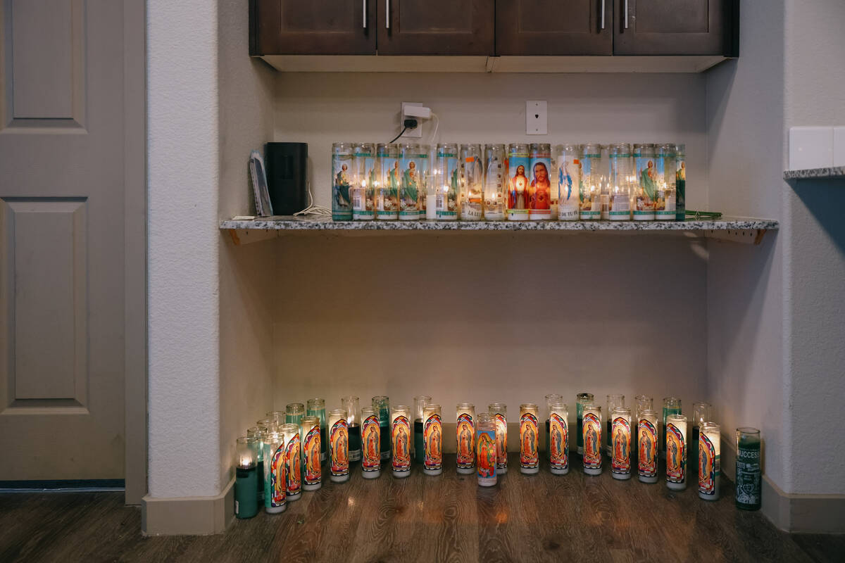 Candles sit in the apartment on Friday, Oct. 3, 2025 in the apartment where 27-year-old Dionte ...