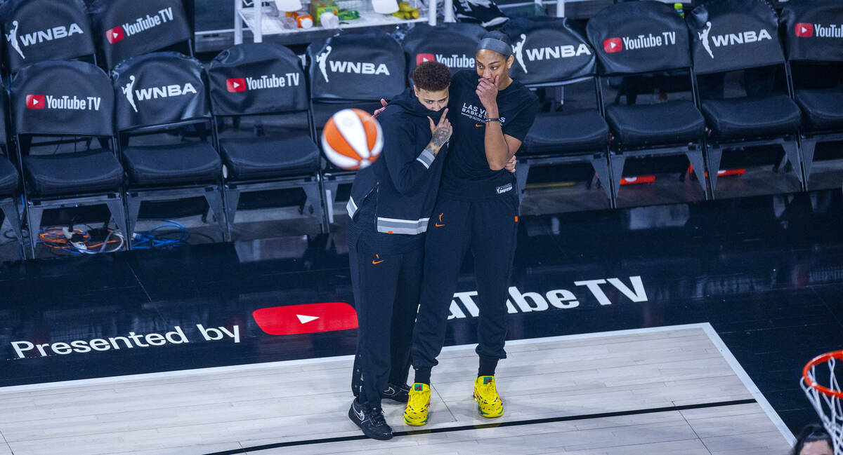 during the first half of game 1 of the WNBA Finals series with the Aces facing the Phoenix Merc ...