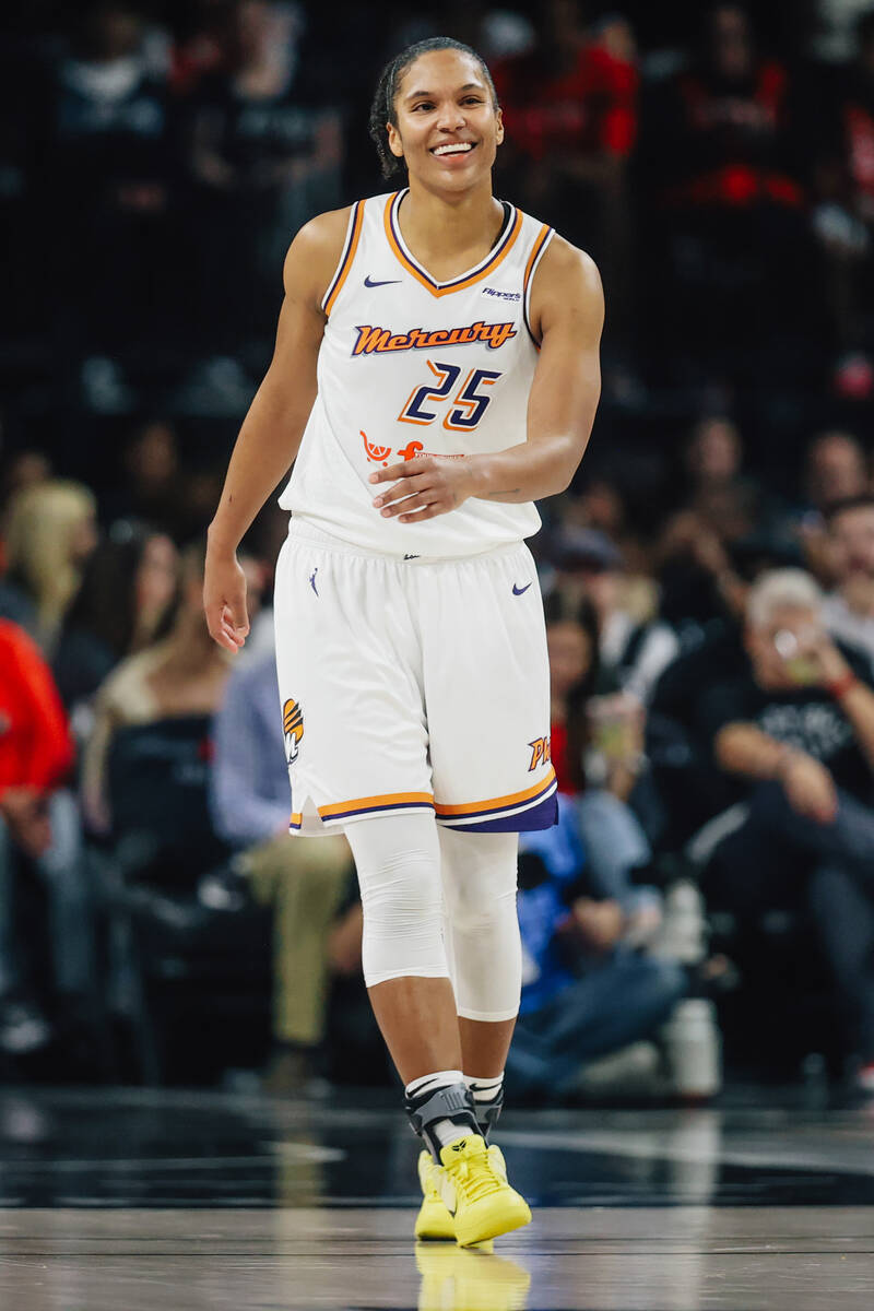 Phoenix Mercury forward Alyssa Thomas (25) smiles as she walks down the court during game one o ...