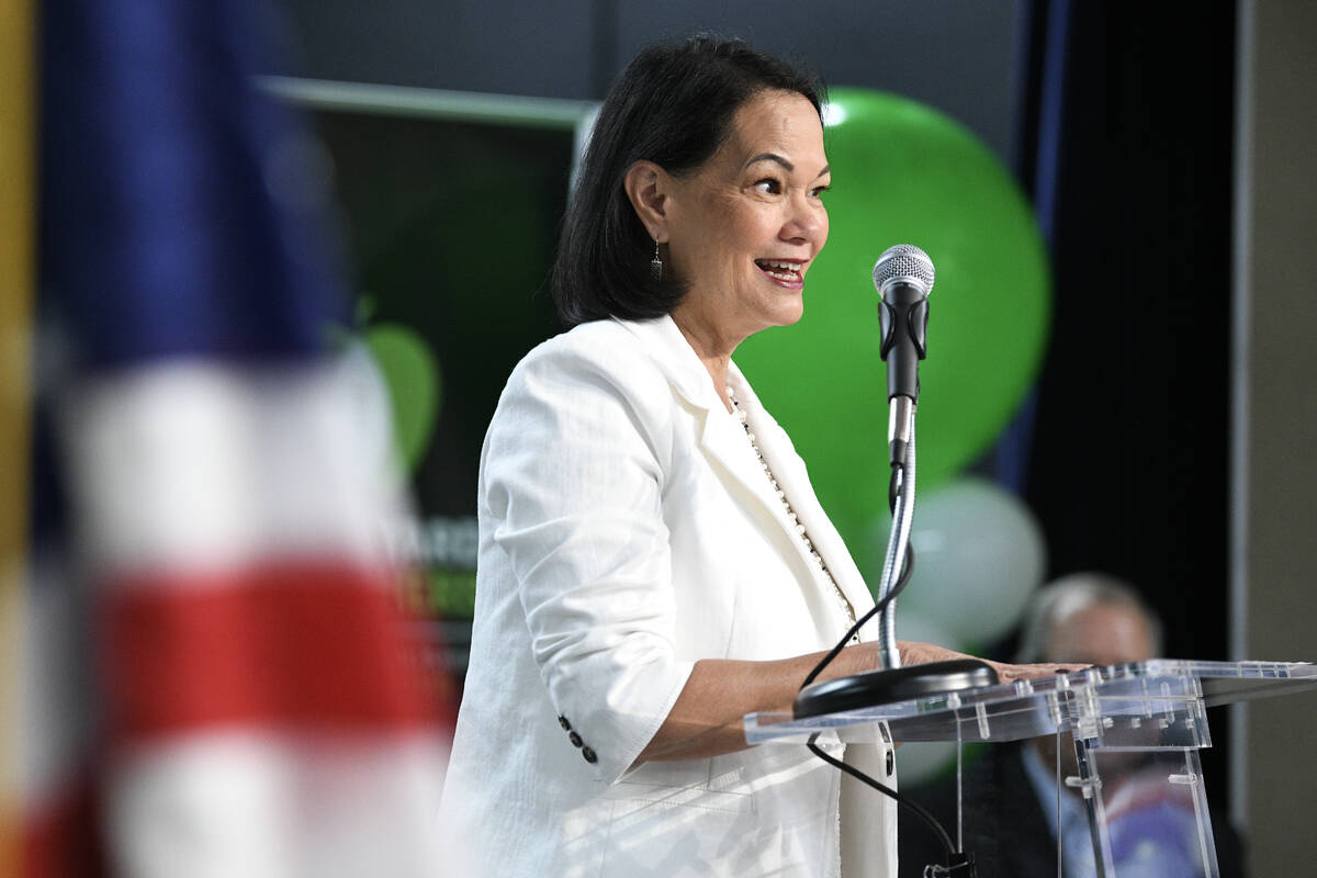 Clark County School District Superintendent Jhone Ebert speaks during an event at Gray Elementa ...