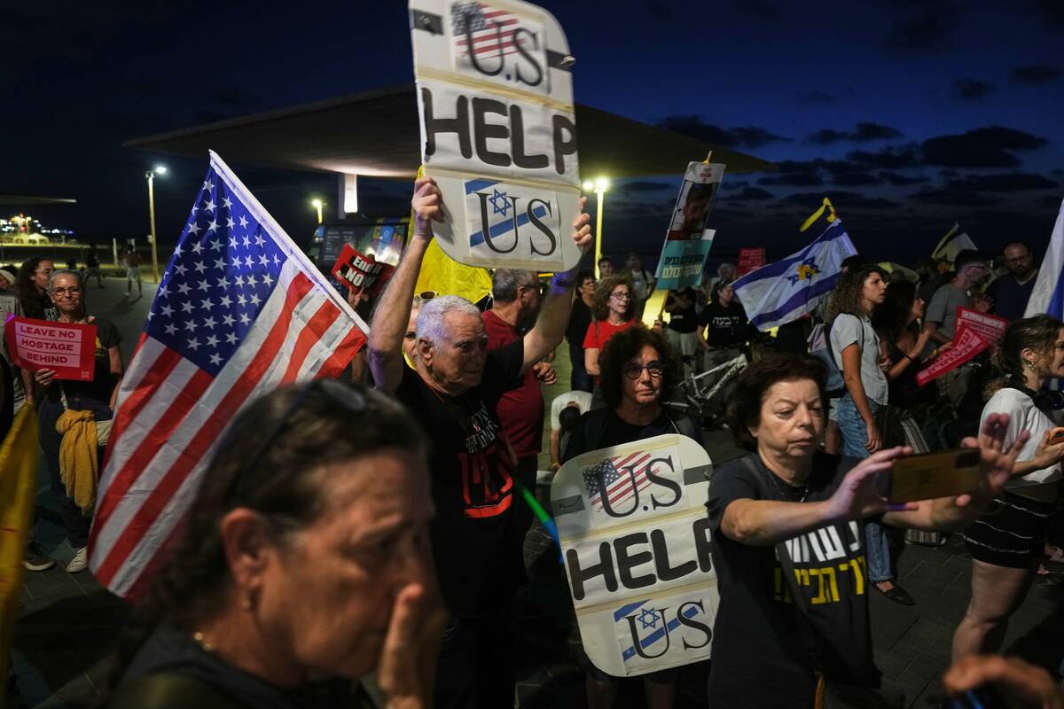 Relatives and supporters of hostages held by Hamas in the Gaza Strip calling for their immediat ...
