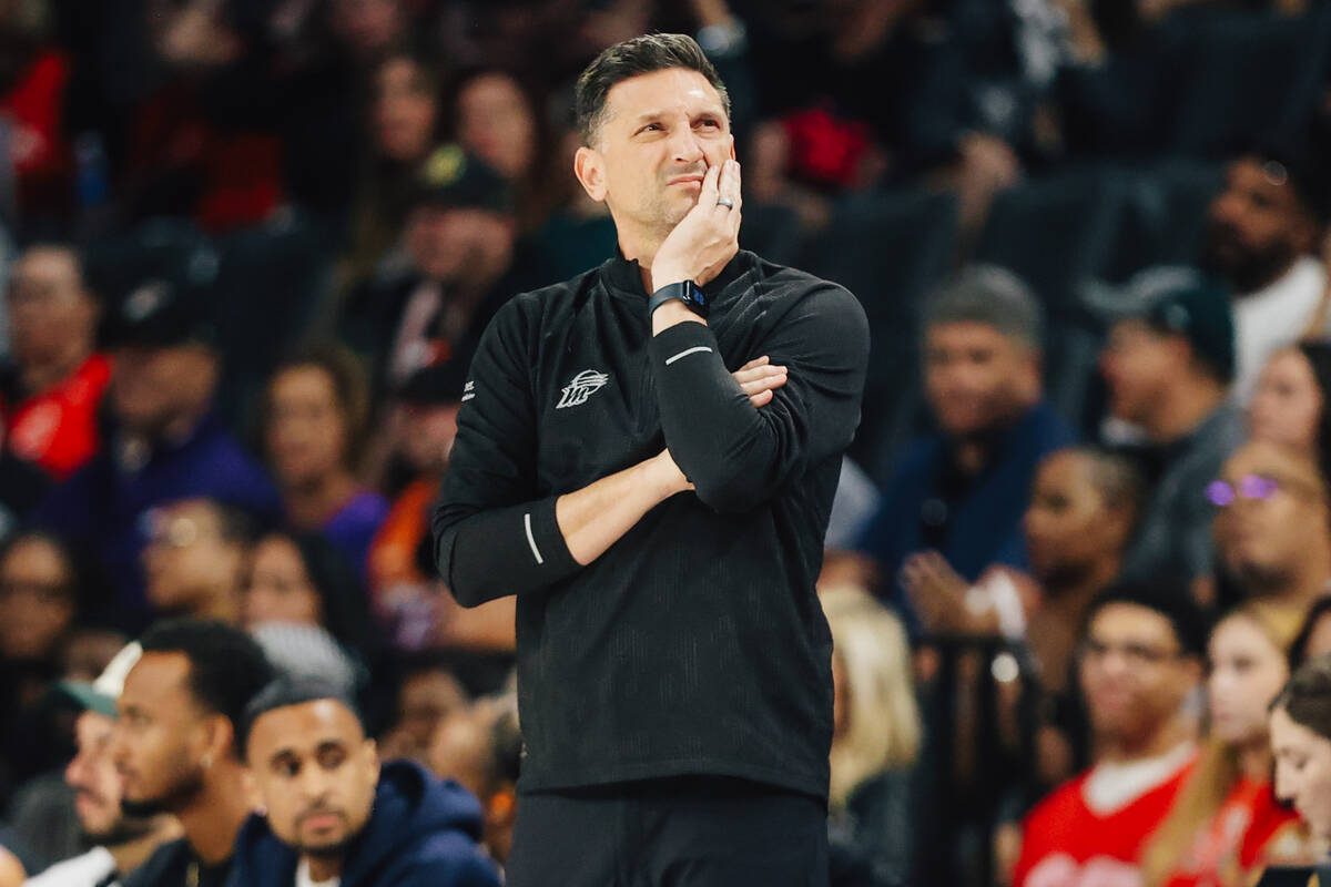 Phoenix Mercury head coach Nate Tibbetts reacts as his team is down during game two of of a WNB ...