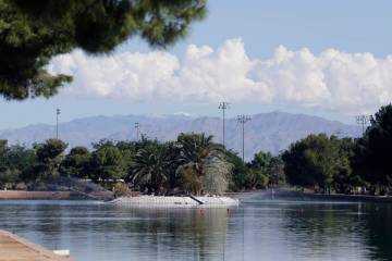 White clouds on a clear blue sky in the Las Vegas Valley as seen from Sunset Park in Las Vegas. ...