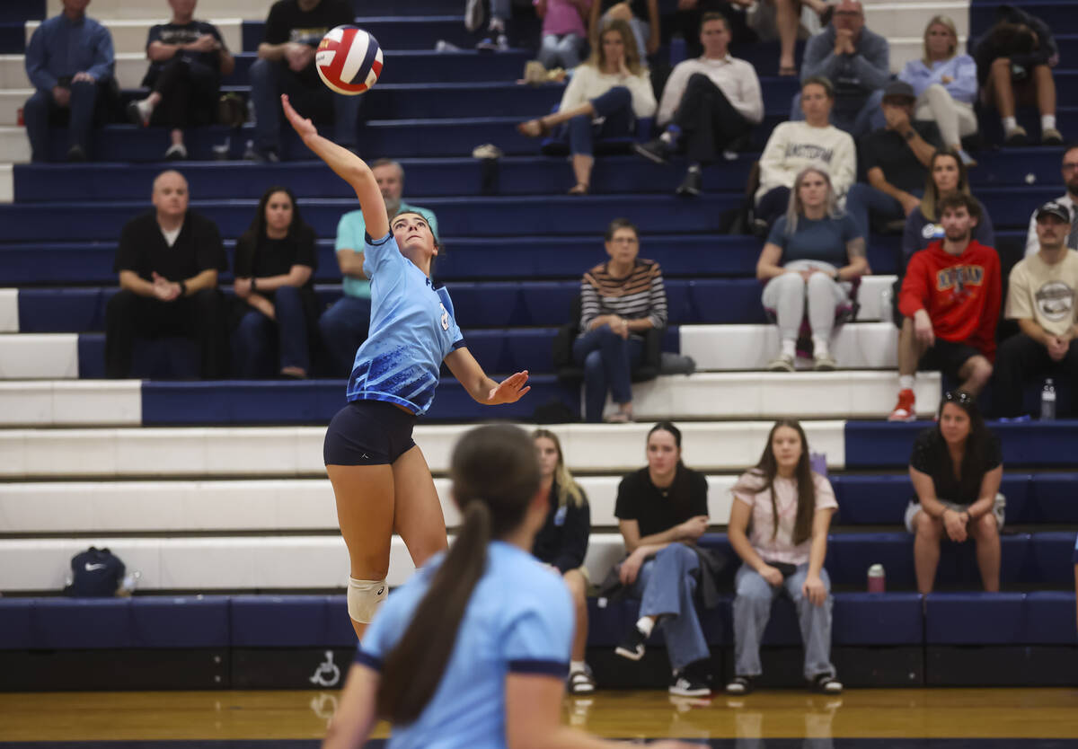Foothill's Lexington Trummell (3) hits the ball during a volleyball game at Coronado High ...