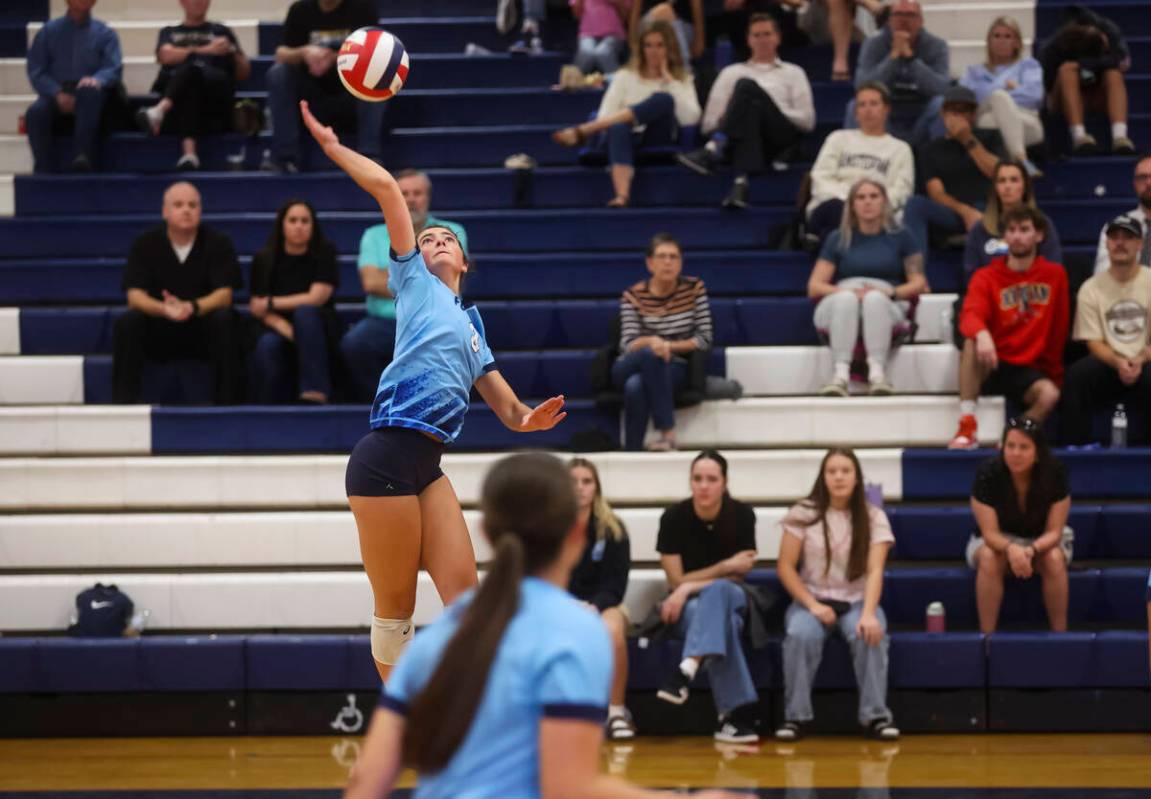 Foothill's Lexington Trummell (3) hits the ball during a volleyball game at Coronado High ...
