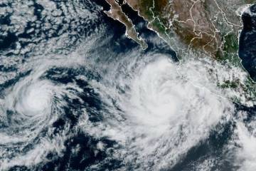 Priscilla forms in the easter Pacific off Mexico, Oct. 5, 2025. (NOAA via AP)