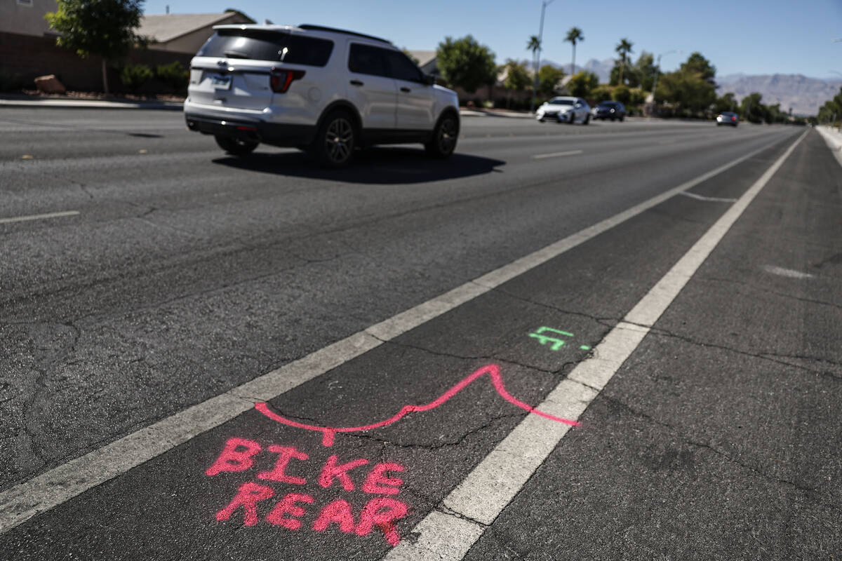 Markings remain at West Tropical Parkway west of North Emerald Eagle Street Tuesday, Oct. 7, 20 ...