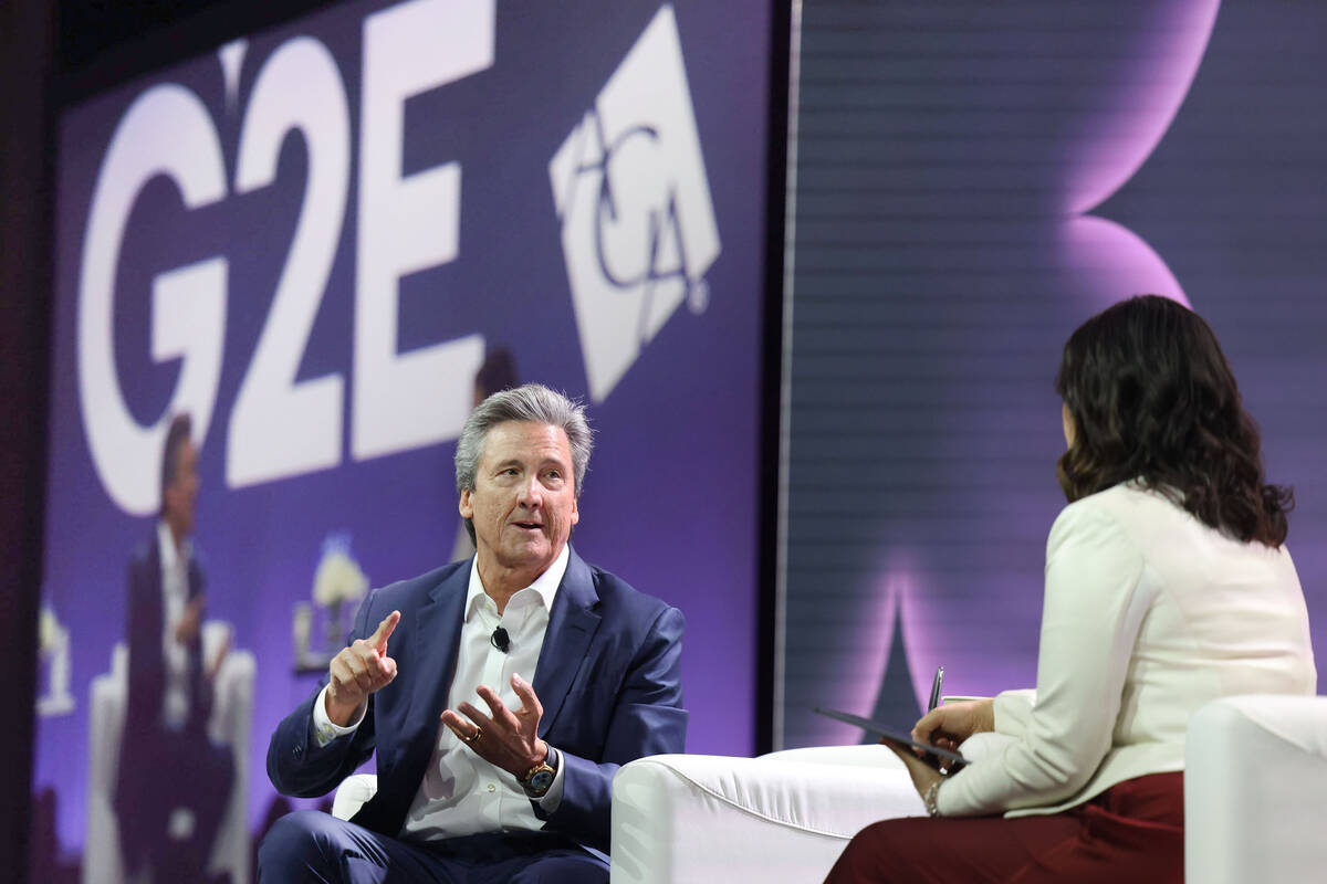 Bill Hornbuckle, CEO and President of MGM Resorts International, delivers the keynote speech a ...