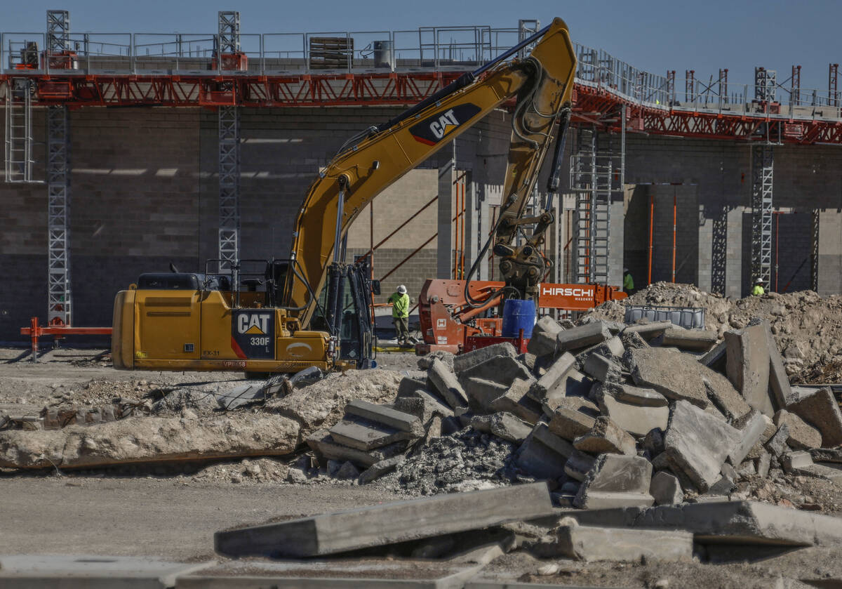 Construction continues at the site of the former Texas Station casino Monday, Oct. 6, 2025 in N ...