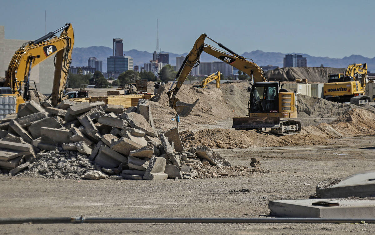 Construction continues at the site of the former Texas Station casino Monday, Oct. 6, 2025 in N ...