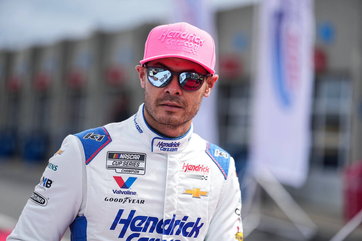 Kyle Larson looks on prior to a NASCAR Cup Series auto race at Charlotte Motor Speedway, Sunday ...