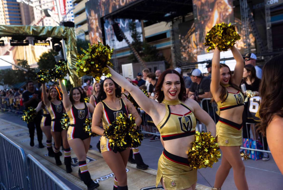 The Vegas Vivas walk the gold carpet ahead of the team's season-opening NHL hockey game ag ...