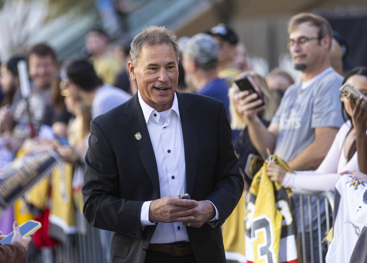 Golden Knights head coach Bruce Cassidy walks the gold carpet ahead of the team's season-o ...