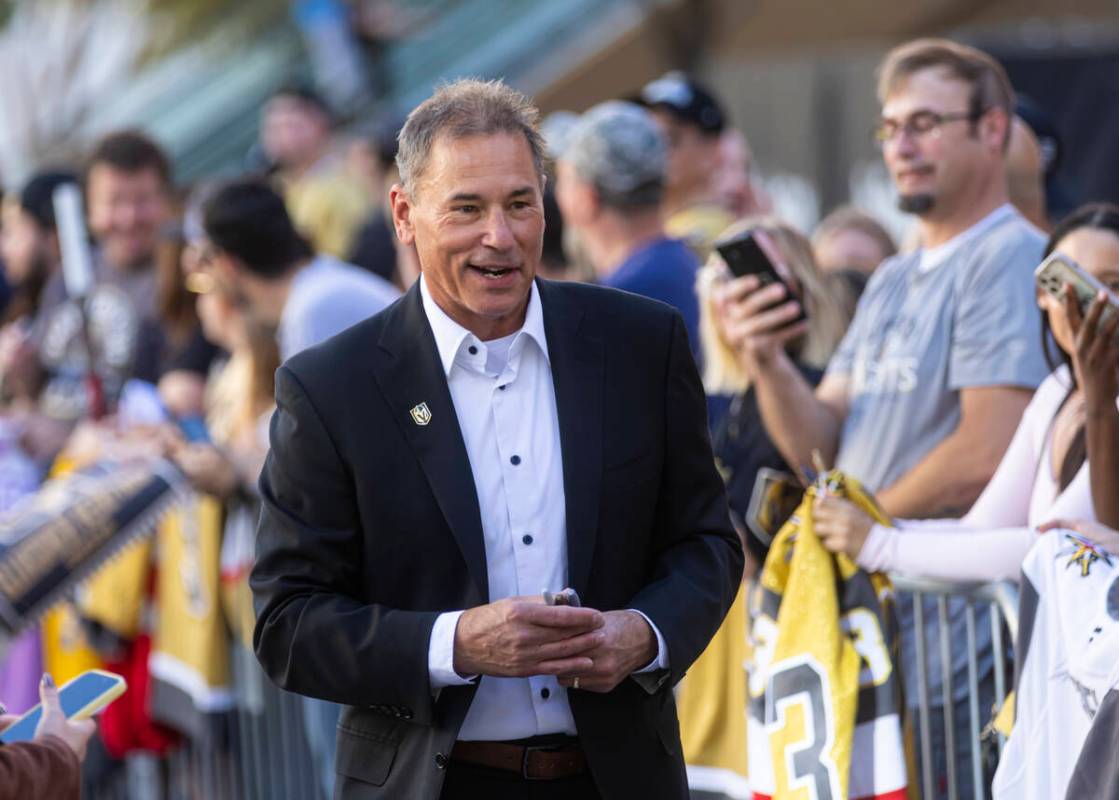 Golden Knights head coach Bruce Cassidy walks the gold carpet ahead of the team's season-o ...