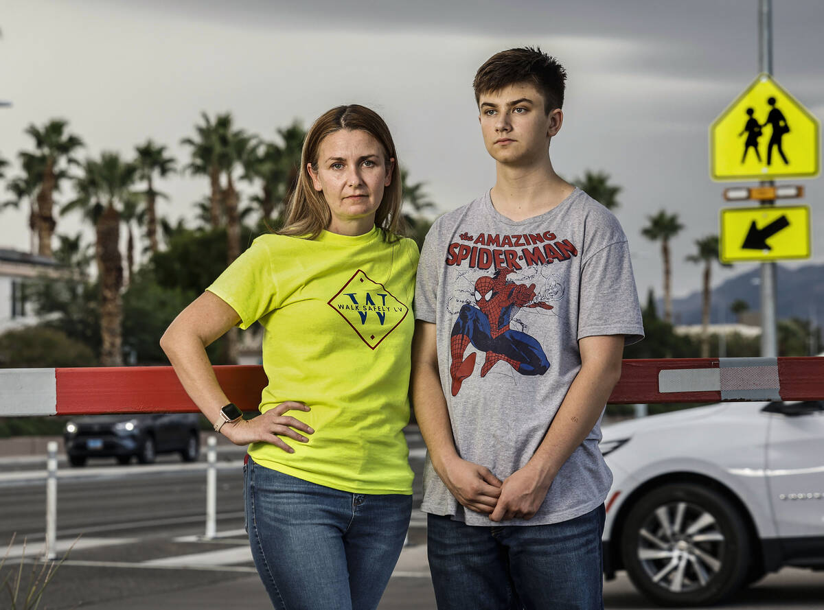 Ashley Brewer, an educator and volunteer crossing guard for Walk Safely LV, poses for a photo w ...