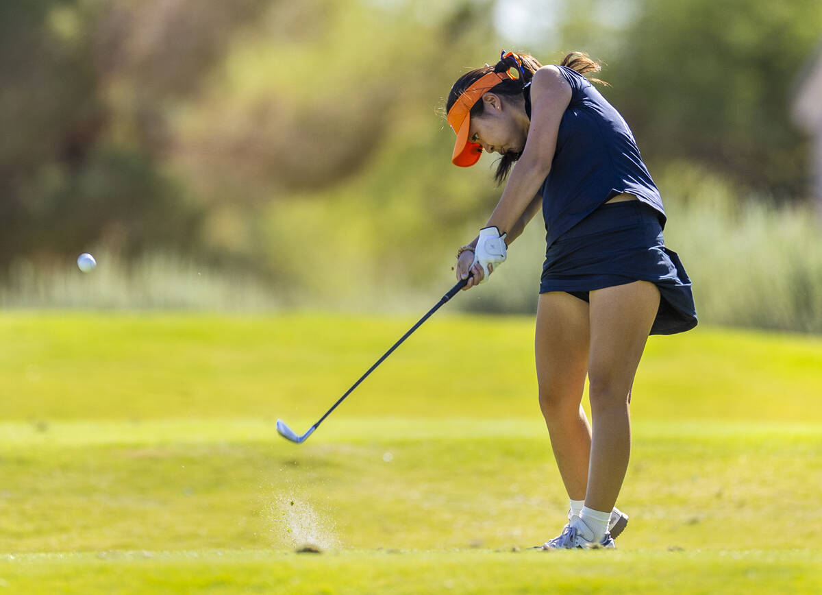 Bishop Gorman's Sol Choi sends a ball towards the green during the final round of the 5A ...