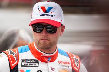 William Byron looks on prior to a NASCAR Cup Series auto race at Charlotte Motor Speedway, Sund ...