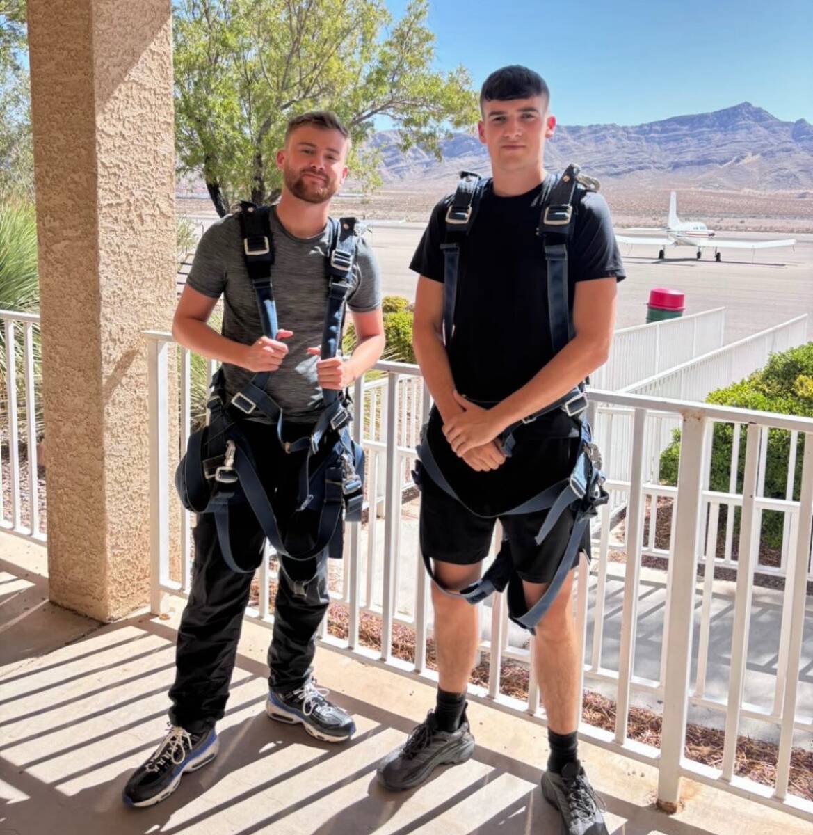 Mitchell Deakin, left, is seen with an unidentified skydiver in an undated photo from his GoFun ...