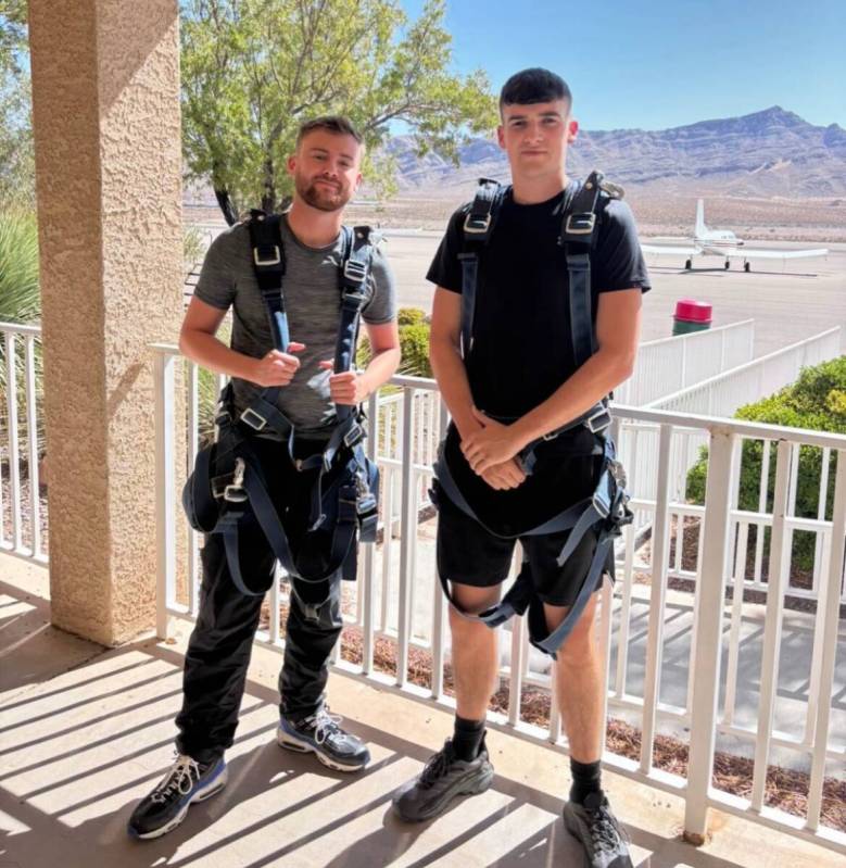 Mitchell Deakin, left, is seen with an unidentified skydiver in an undated photo from his GoFun ...