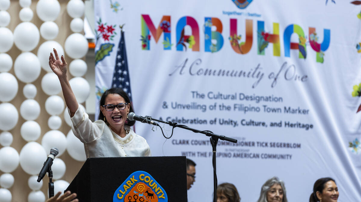 Clark County School District Superintendent Jhone Ebert speaks to the crowd as the community ce ...