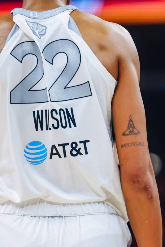 Aces center A'ja Wilson (22) during game three of a WNBA finals match up between the Aces ...