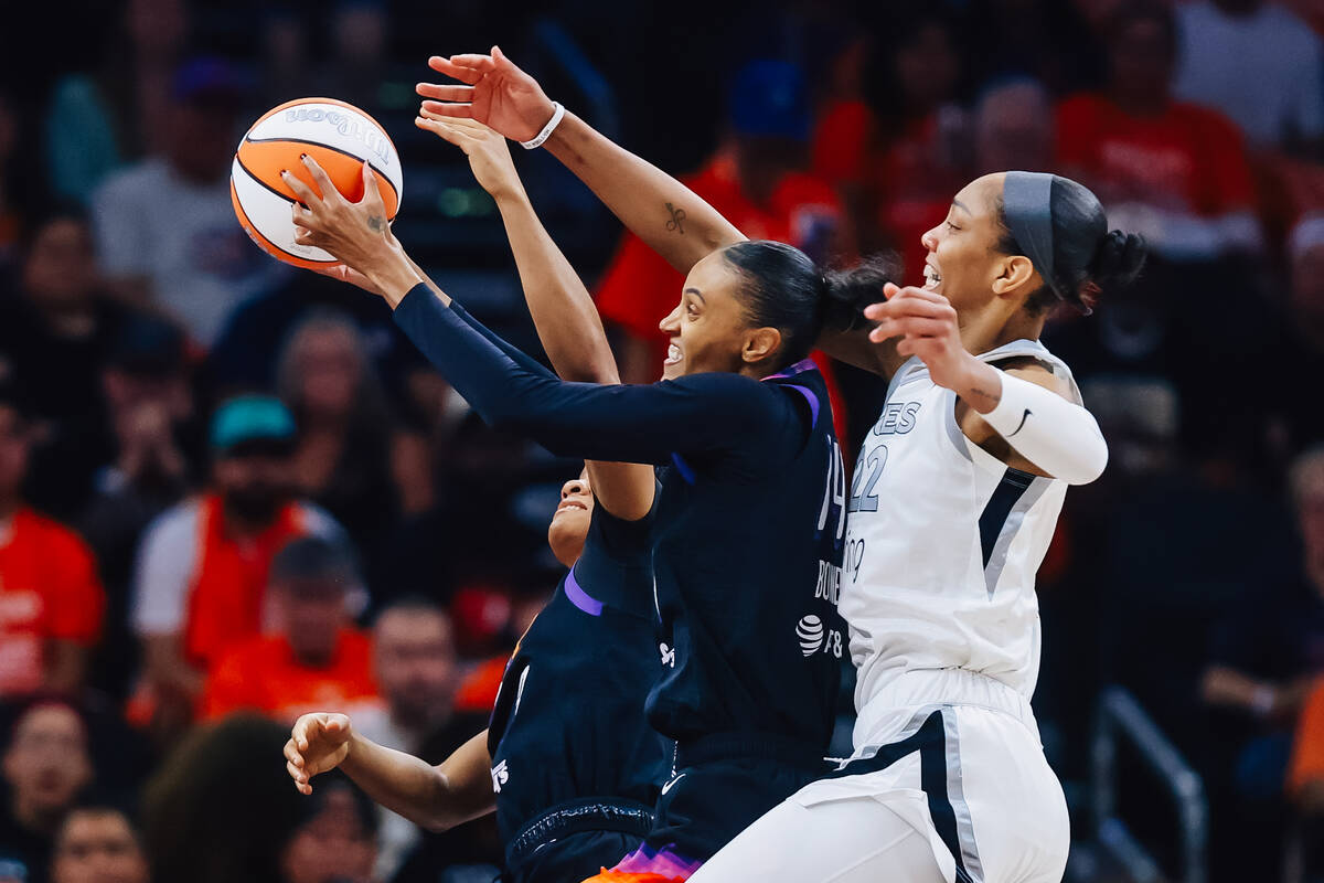 Phoenix Mercury forward DeWanna Bonner (14) grabs the ball during game three of a WNBA finals m ...