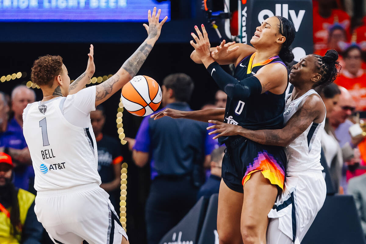 Phoenix Mercury forward Satou Sabally (0) loses the ball during game three of a WNBA finals mat ...