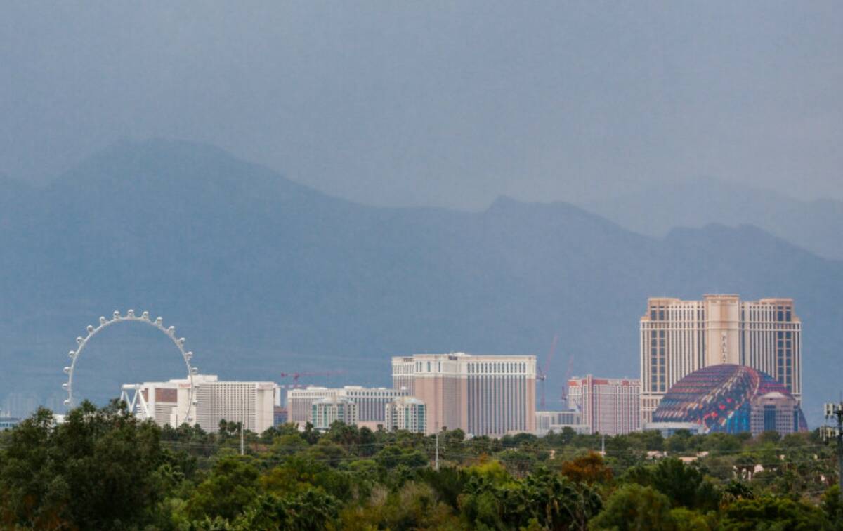 Clouds cover the sky above the Strip, seen from Henderson on Thursday, Oct. 9, 2025 in Las Vega ...