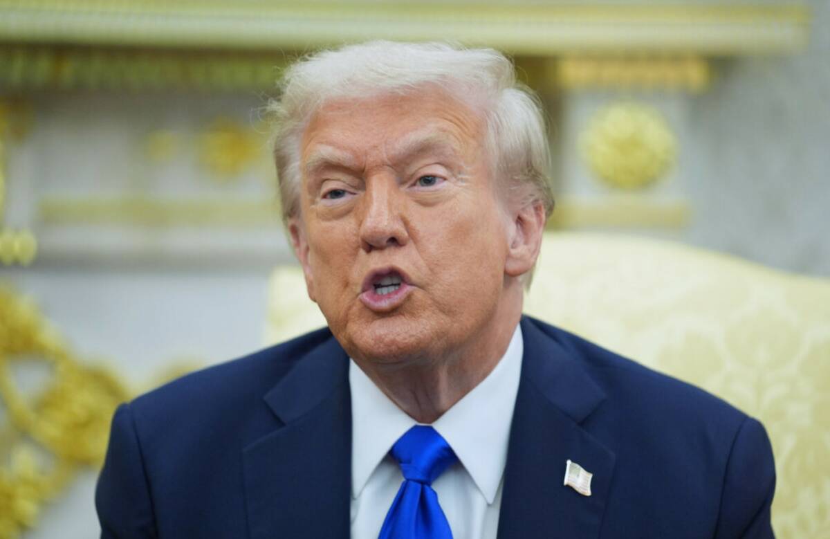 President Donald Trump speaks in the Oval Office of the White House, Tuesday, Oct. 7, 2025, in ...