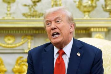 President Donald Trump speaks in the Oval Office at the White House, Thursday, Oct. 9, 2025, in ...