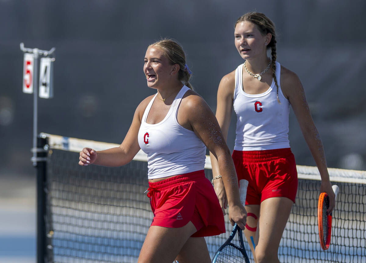 Coronado's Elektra Ferry and Elyse Rygg are pleased after defeating double's opponent ...