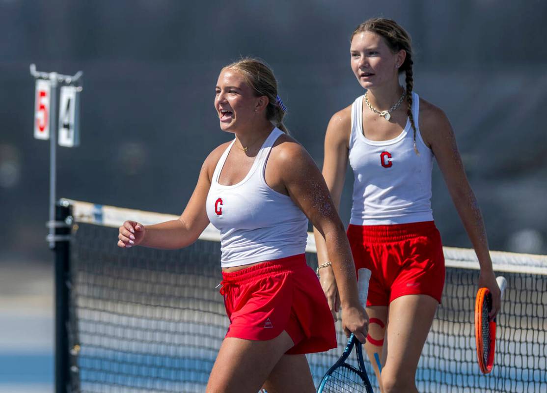 Coronado's Elektra Ferry and Elyse Rygg are pleased after defeating double's opponent ...