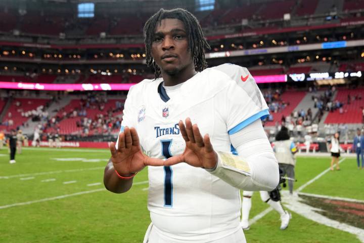 Tennessee Titans quarterback Cam Ward (1) after an NFL football game against the Arizona Cardin ...