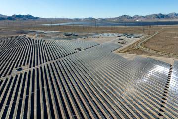 Solar panels are seen at the Harry Allen Power Plant, on Tuesday, Oct. 29, 2024, in Las Vegas. ...