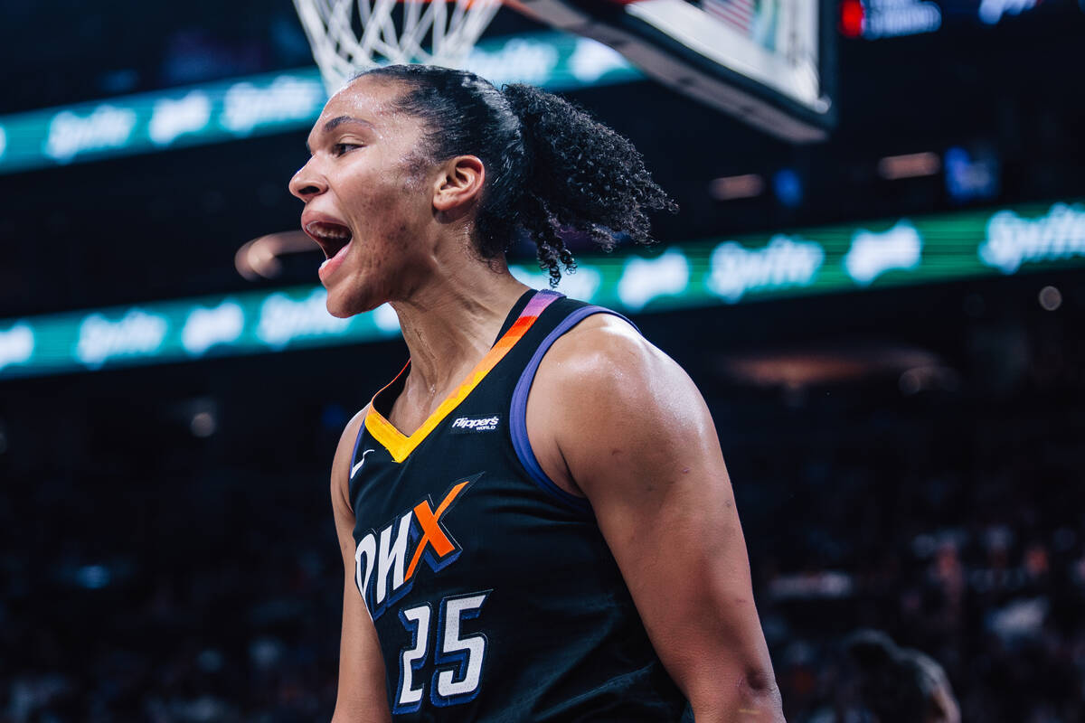 Phoenix Mercury forward Alyssa Thomas (25) yells during game four of a WNBA finals match up bet ...