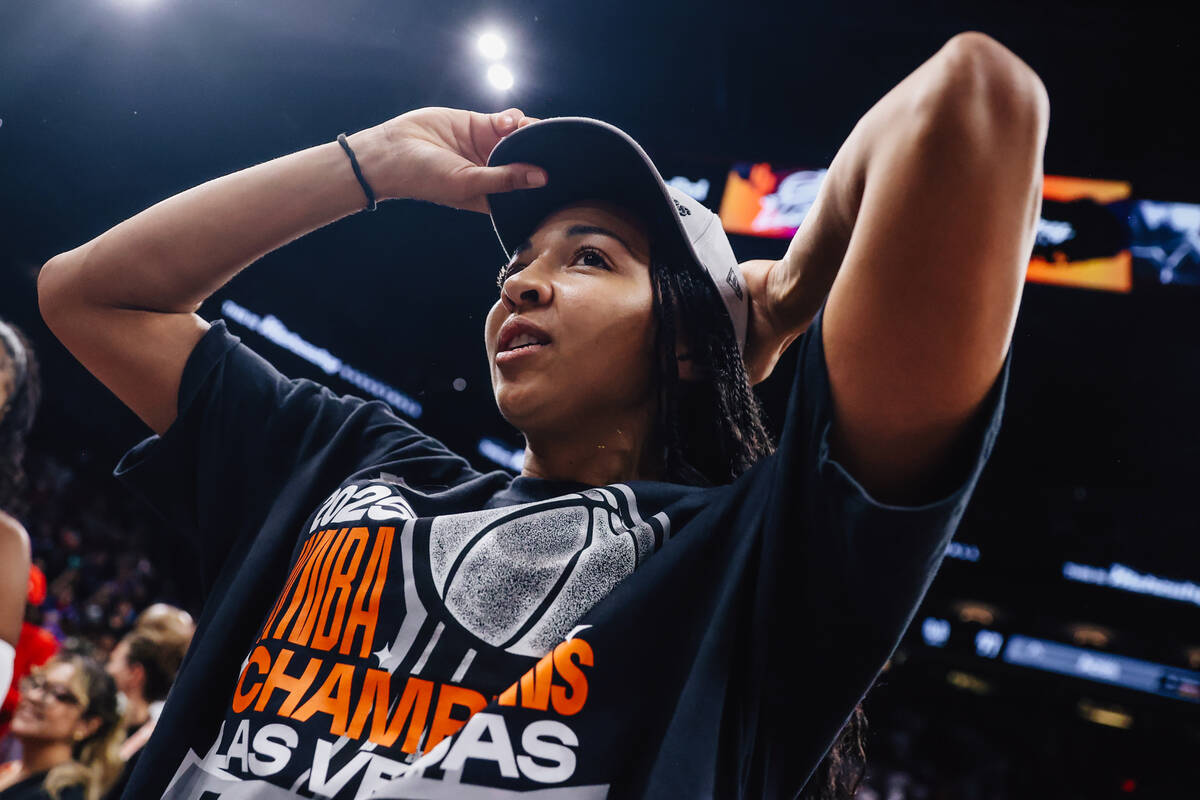 Aces center Kiah Stokes celebrates winning the wnba championship following game four of a WNBA ...