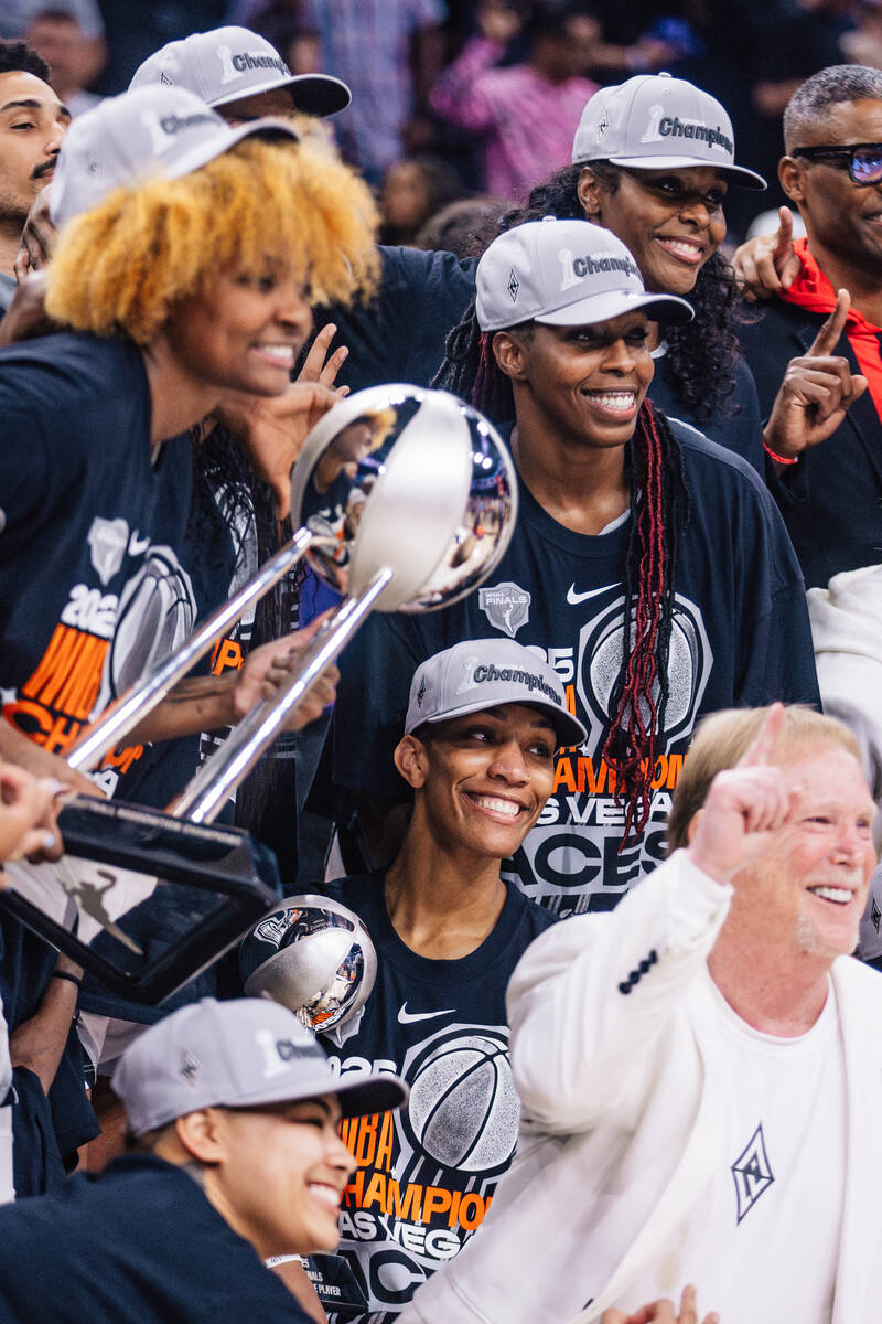 The Aces celebrate winning the WNBA championship following game four of a WNBA finals match up ...