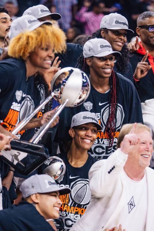 The Aces celebrate winning the WNBA championship following game four of a WNBA finals match up ...