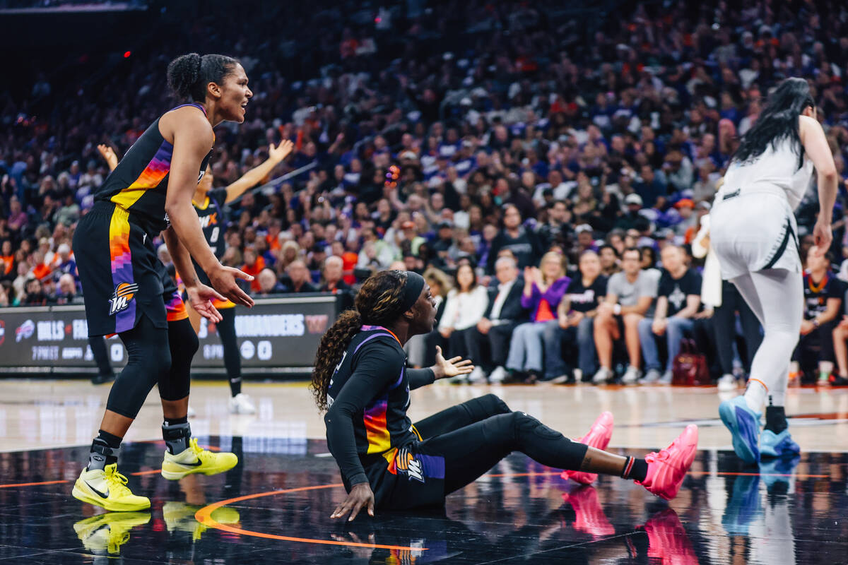 Phoenix Mercury guard Kahleah Copper (2) reacts to a referee not calling a foul during game fou ...