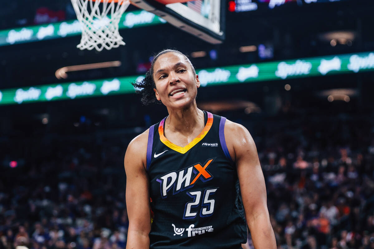 Phoenix Mercury forward Alyssa Thomas (25) yells during game four of a WNBA finals match up bet ...