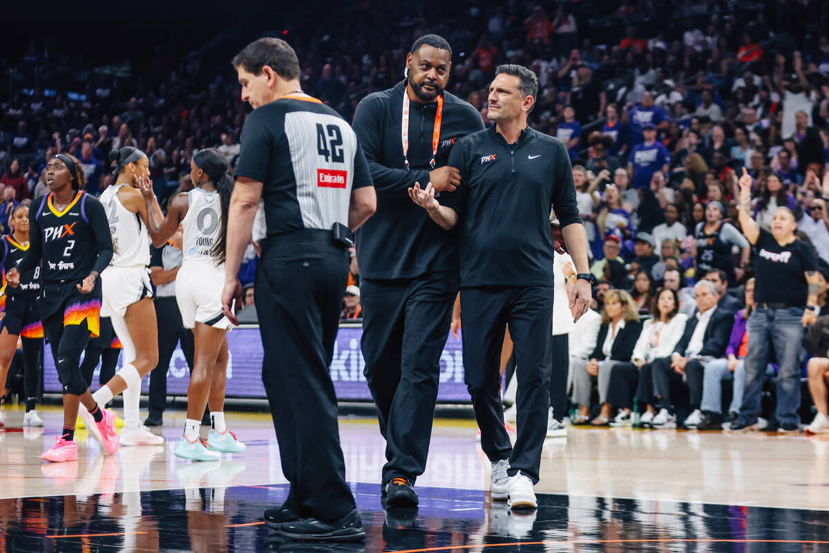 Phoenix Mercury head coach Nate Tibbetts is ejected during game four of a WNBA finals match up ...
