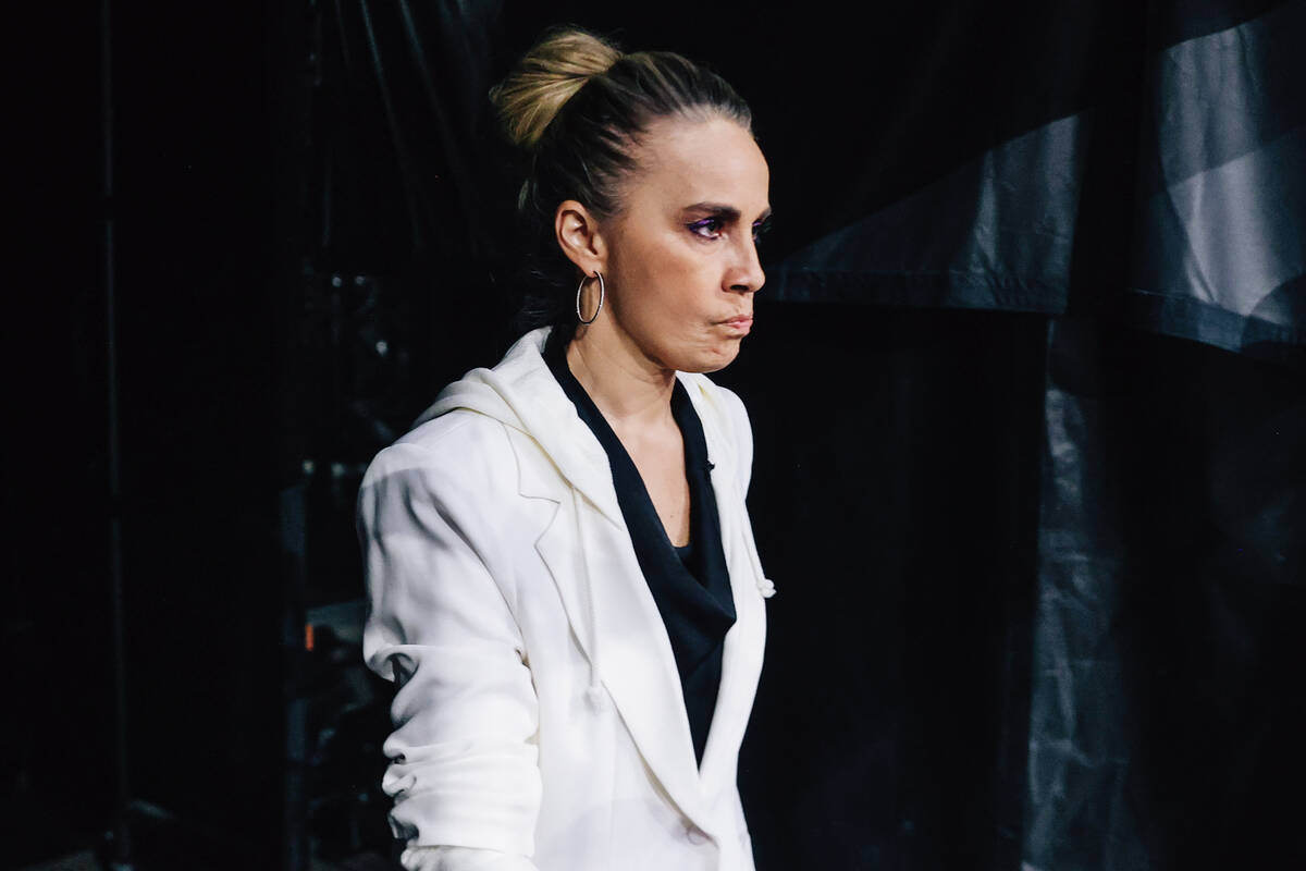 Aces head coach Becky Hammon walks out of the tunnel at halftime during game four of a WNBA fin ...