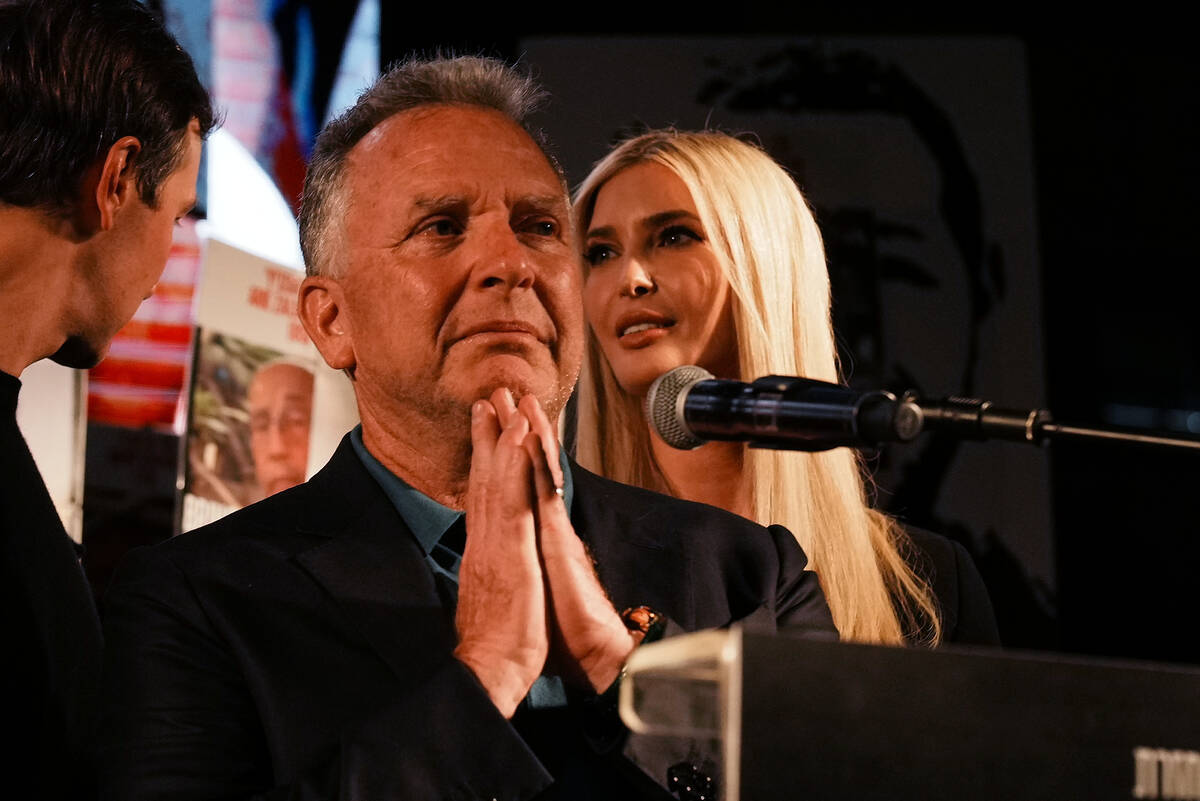 U.S. Special Envoy to the Middle East Steve Witkoff looks on after speaking during a rally in s ...