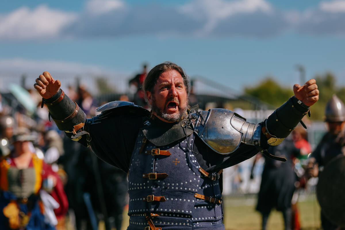 A performer chants “Scotland!” the crowd after a battle show in the 31st annual A ...