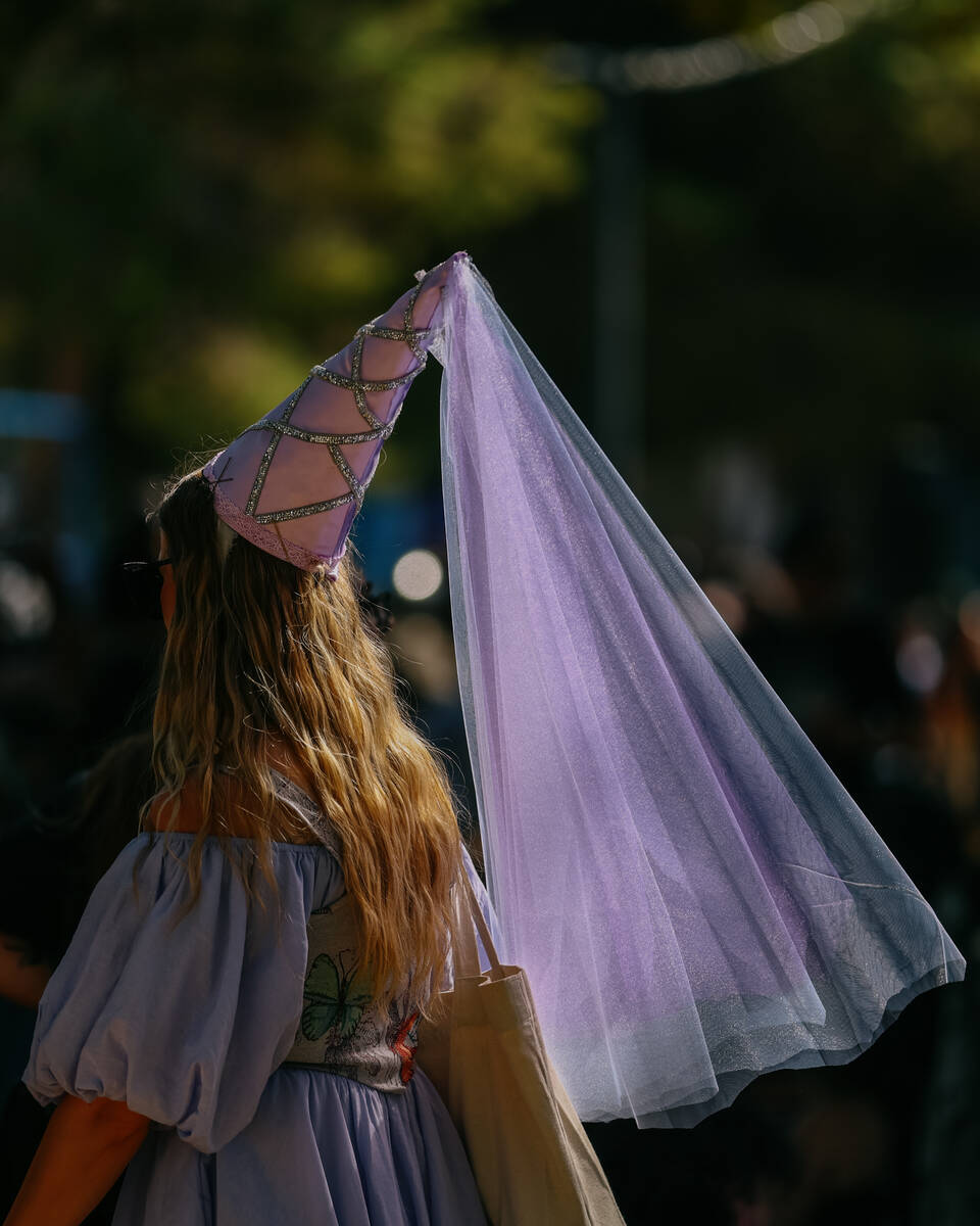 Light catches in an attendee’s princess cone hat during the 31st annual Age of Chivalry: ...