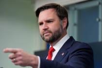 Vice President JD Vance speaks with reporters in the James Brady Press Briefing Room at the Whi ...