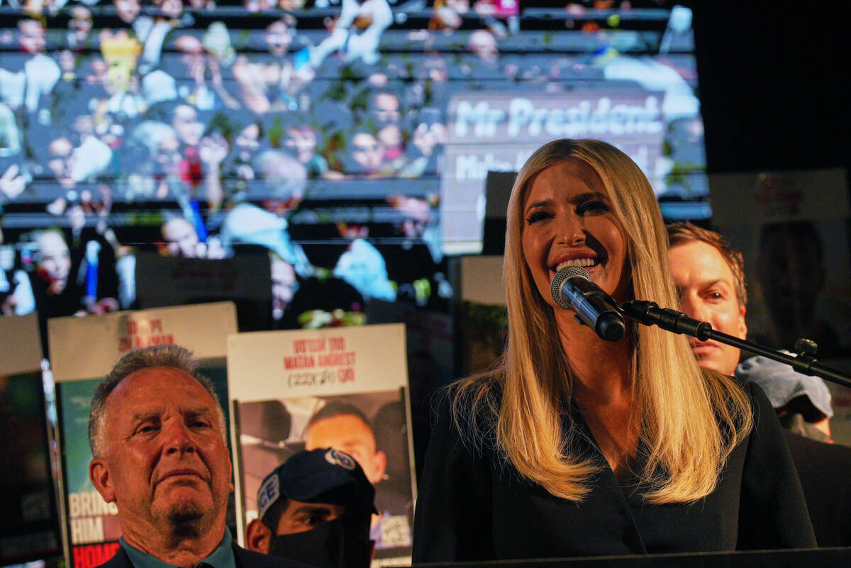 Ivanka Trump speaks during a rally in support of hostages kidnapped by Hamas, as U.S. Special E ...