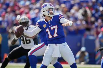 Buffalo Bills quarterback Josh Allen (17) passes against the New Orleans Saints in the first ha ...